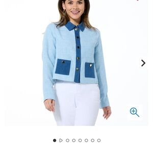 IMAN Light Blue Cropped Button-Front Jacket with Dark Blue Trim L